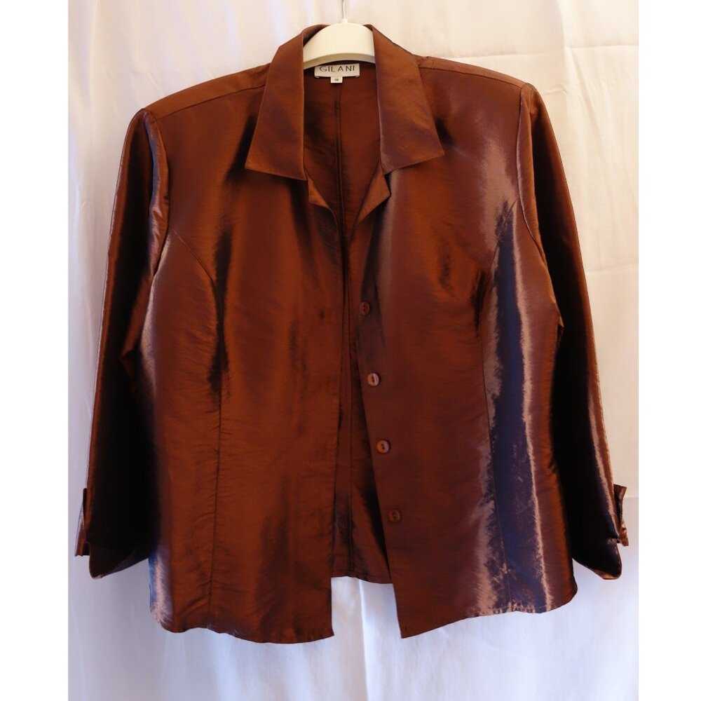 🎄2/$50🎄 Gilani Shiny Metallic Copper Light Blazer Jacket SZ 16